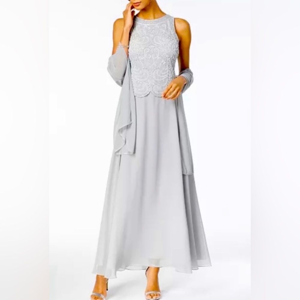 🔥🔥🔥Stunning J Kara beaded gown & Chiffon scarf